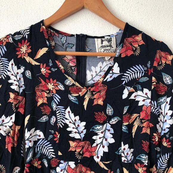 Jaase Boho Chic Floral Botanical Print Flowy Long Sleeve Bohemian Swing Dress XS - Picture 2 of 8